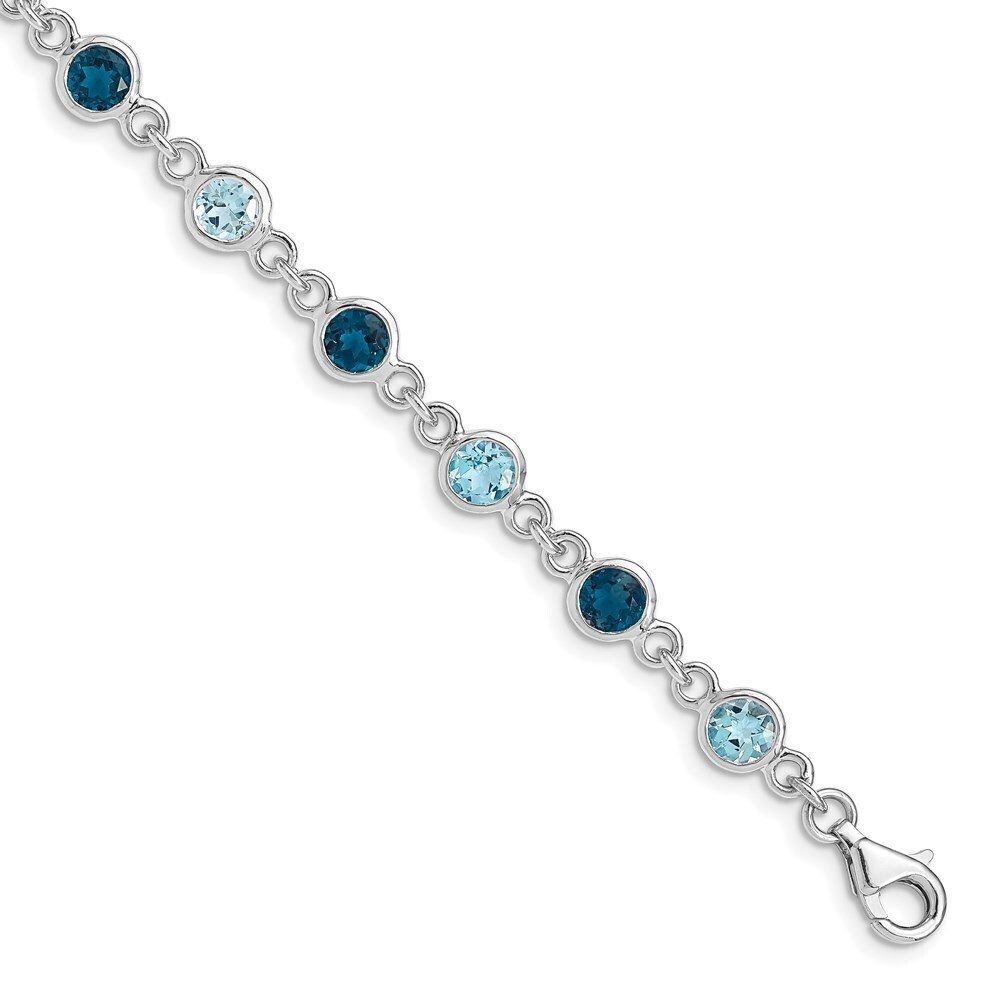 Sterling Silver Rhod-plat London And Light Swiss Blue Topaz Bracelet